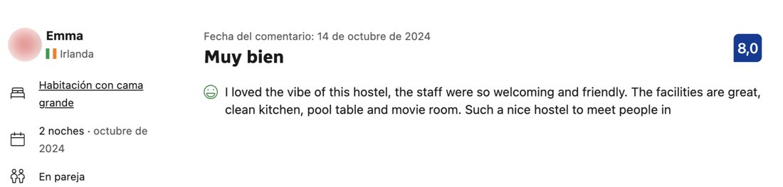 Booking.com review by Emma, October 2024, 8 out of 10: I loved the vibe of this hostel, the staff were so welcoming and friendly. Such a nice hostel to meet people in.